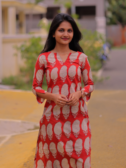 AK107 - Red Cotton Kurti