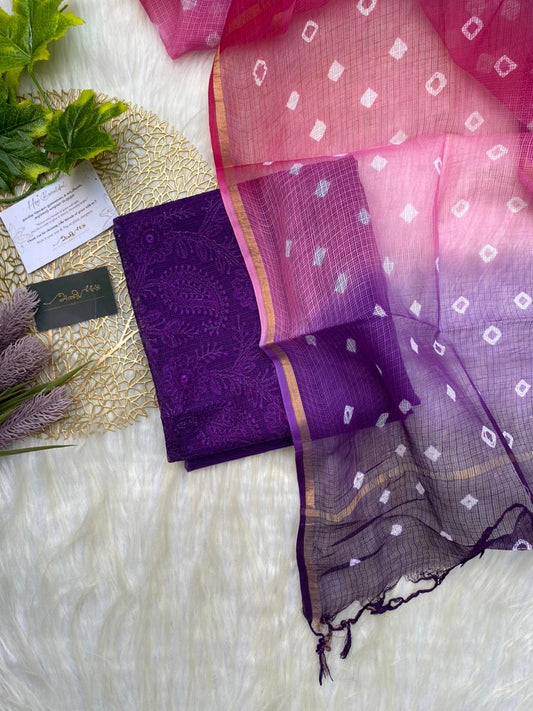 AKD134 - Embroidery Kota doria - Violet