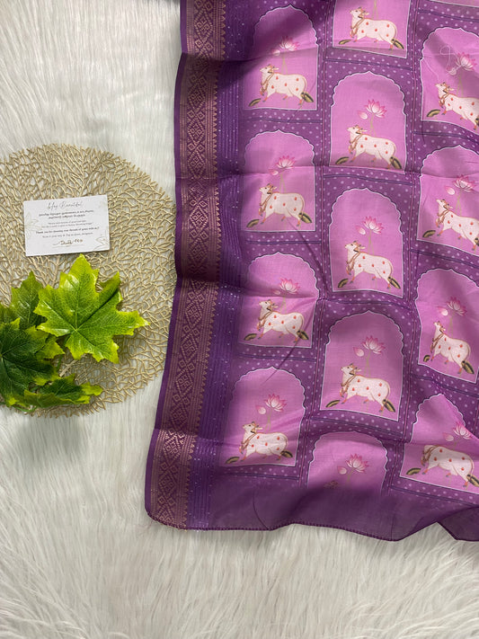AD120- Assam silk dupatta - Purple