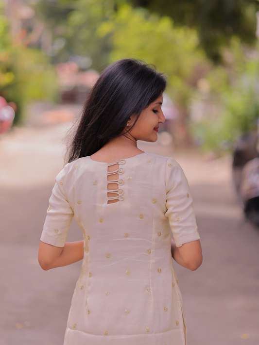 AK112 - Cosmos Silk Kurti Set with Red Bandhej Dupatta