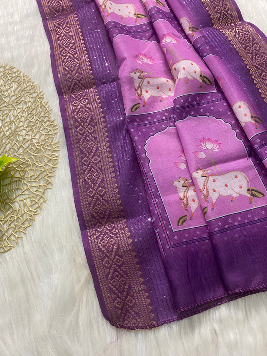 AD120- Assam silk dupatta - Purple