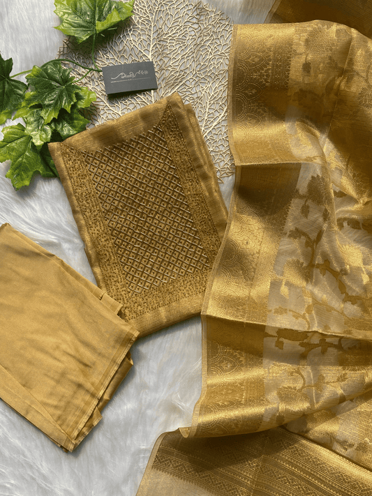 AT102 - Golden Tissue Salwar with Diamond Embroidery