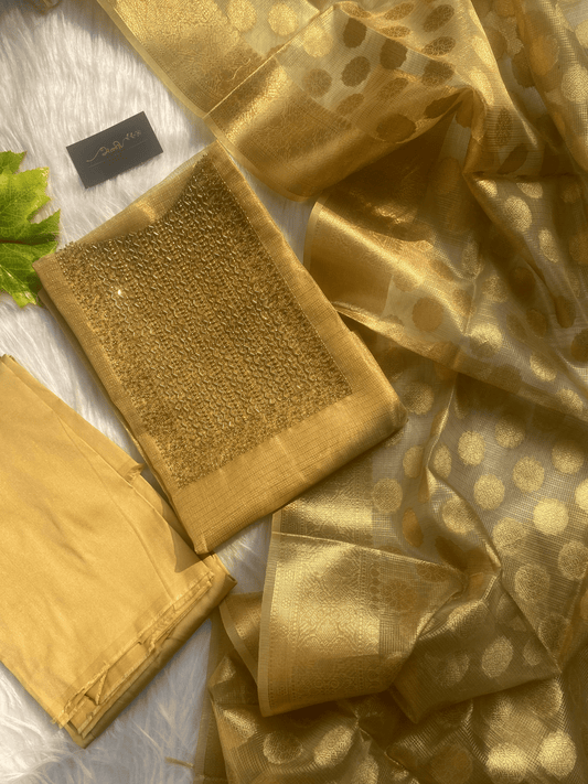 AT103 - Golden Tissue Salwar with Zigzag Embroidery