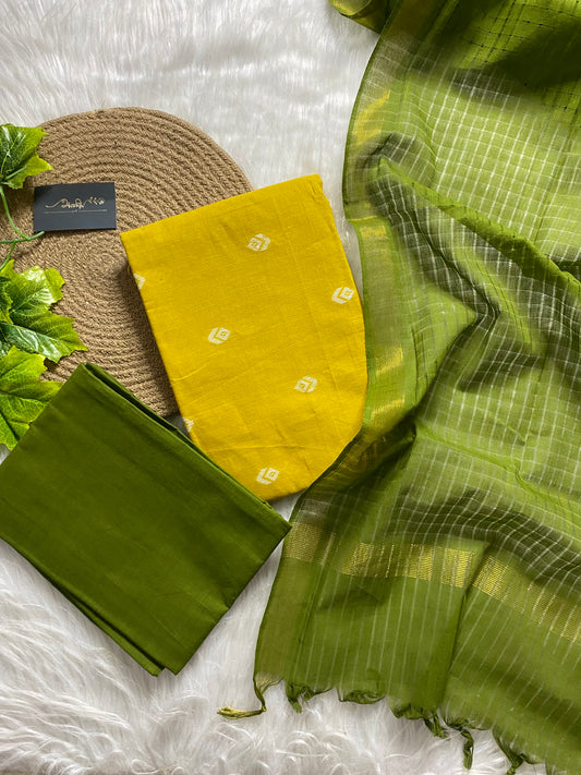 AC105- Cotton salwar with weaving butta - Mustard