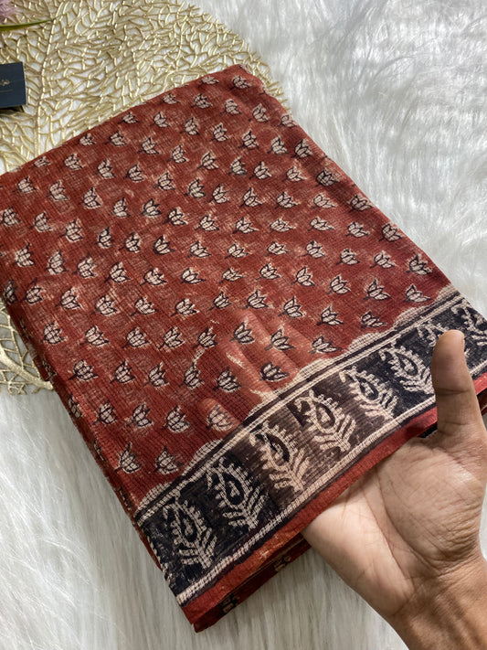 AKD118 - Kota doria - Red with small white lotus