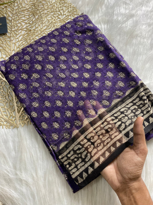 AKD119 - Kota doria - Blue with white lotus