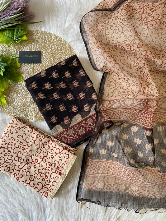 AKD116 - Kota doria - Black with white Lotus motif