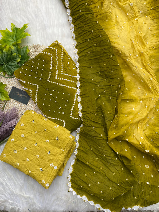 AC103 - Hand tied bandhani cotton salwar- Olive green