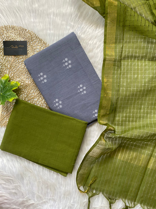 AC108- Cotton salwar with weaving butta - Grey