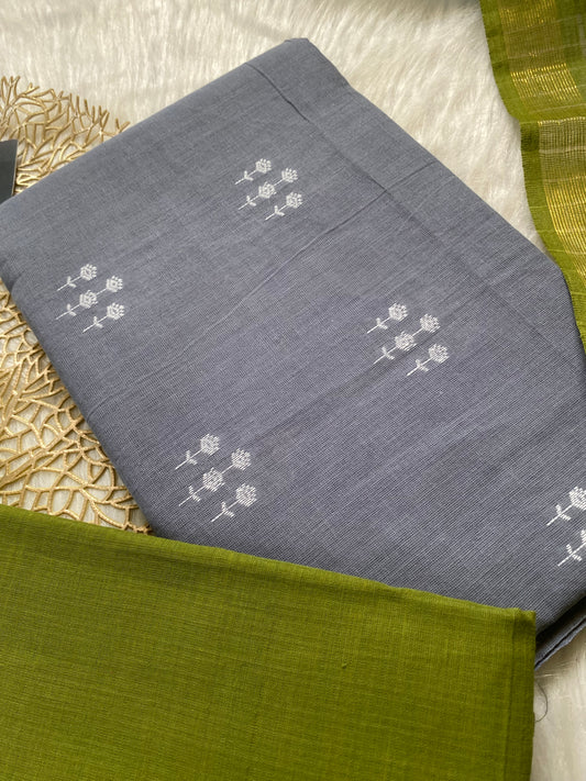 AC108- Cotton salwar with weaving butta - Grey