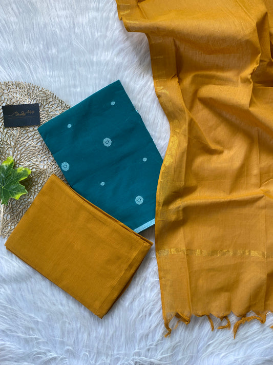 AC121- Rama green Cotton salwar with weaving butta