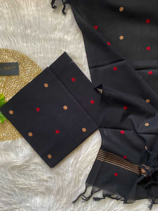 AC123- Black Cotton salwar with weaving butta