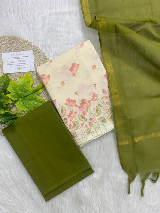 AC158- Pink Digital printed Cotton salwar: Olive green