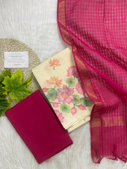 AC156- Pink Digital printed Cotton salwar: Dark pink