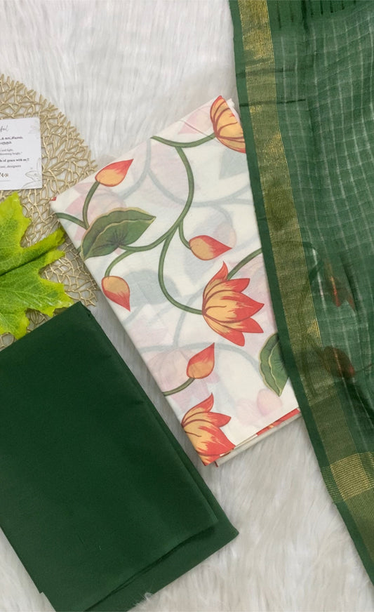 AC157: Pink Digital printed Cotton salwar: Bottle green