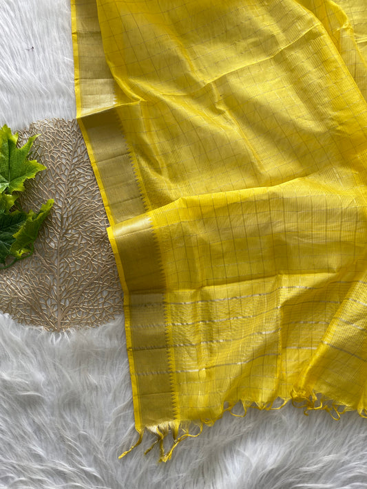 AD112 - Yellow Handloom Mangalagiri silk dupatta