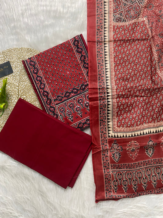 AC116-Brick red cotton salwar with patch and mirror work