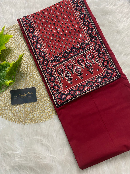 AC116-Brick red cotton salwar with patch and mirror work