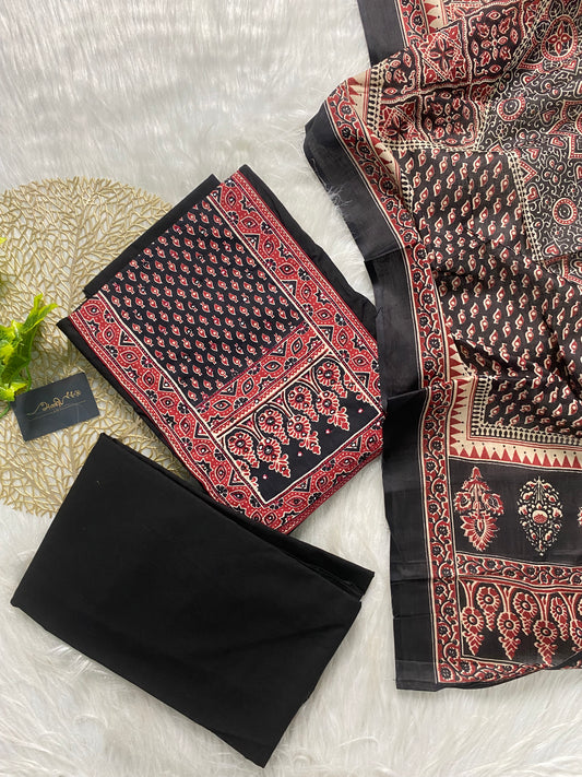 AC117-Black cotton salwar with patch and mirror work