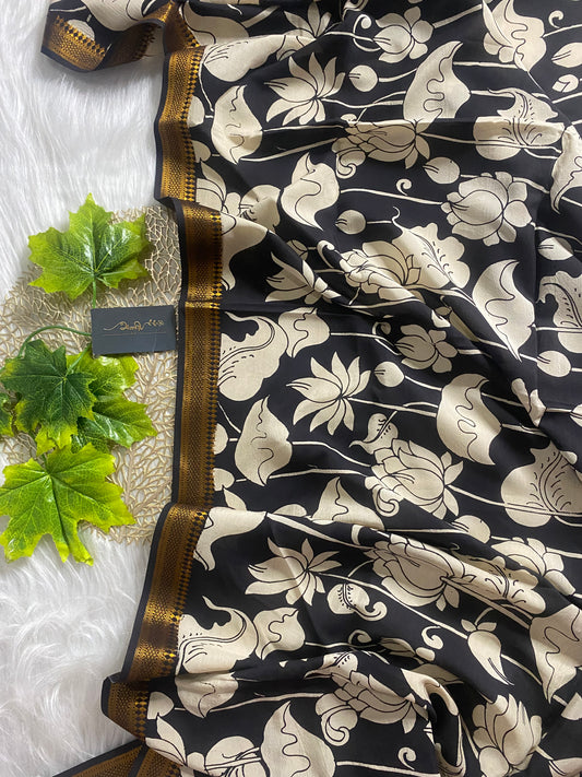 AD105 - Black and Beige Pen Kalamkari dupatta