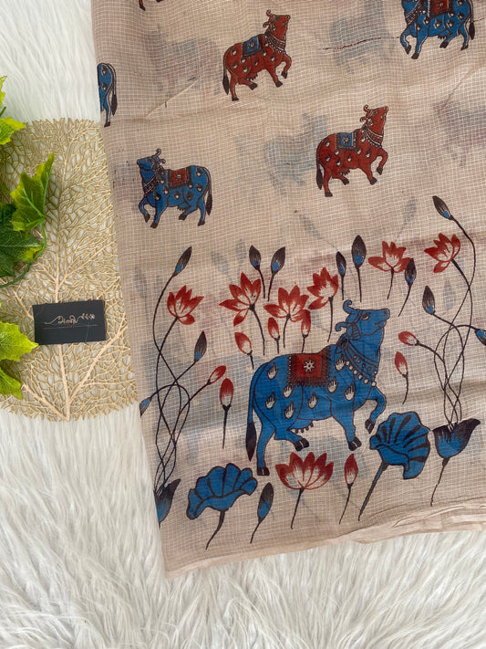 AKD143 - Pichwai kalamkari Kota doria - Cream colour