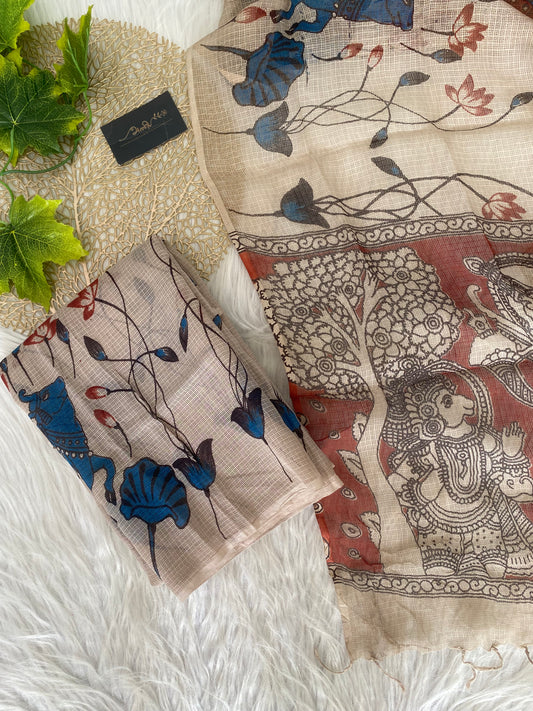 AKD143 - Pichwai kalamkari Kota doria - Cream colour