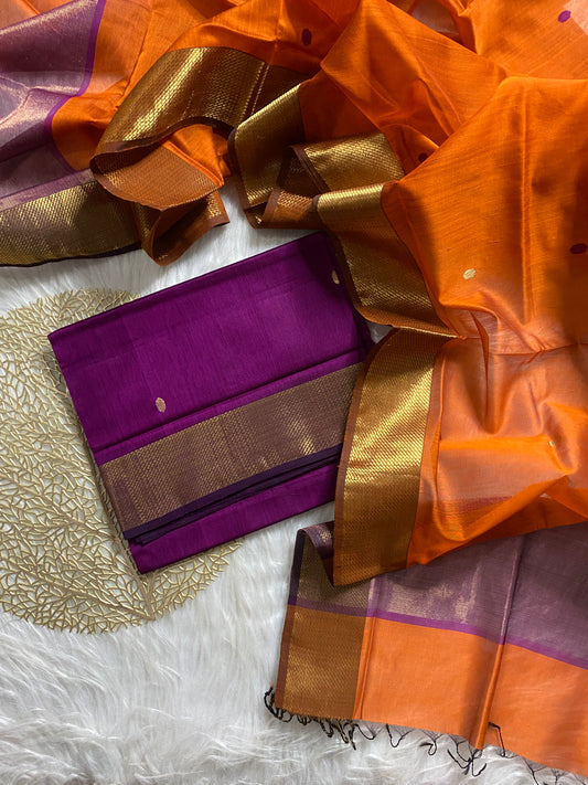 AMS101 - Purple With Orange Maheshwari Salwar