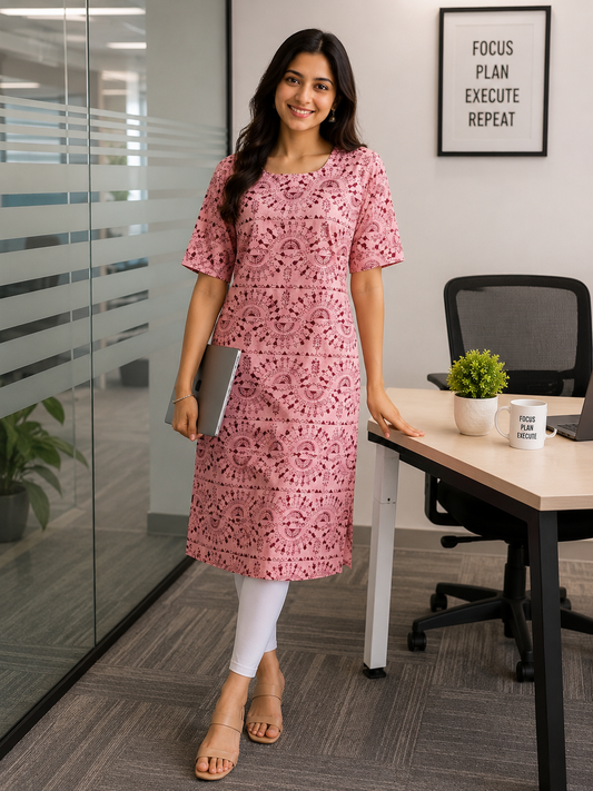 AK131 - Capsule cotton kurti - Pink