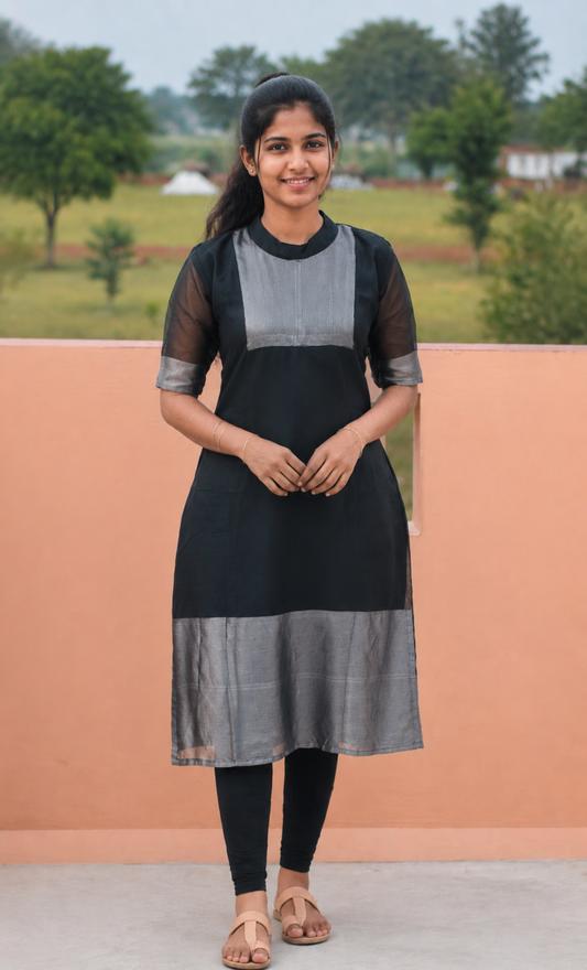 AK136 - Bloom - Georgette black kurti