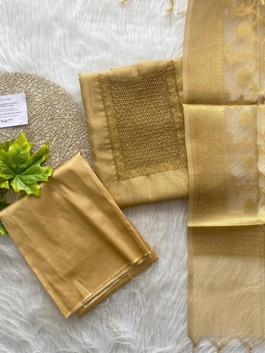 AT101 - Golden Tissue Salwar with Honeycomb Embroidery