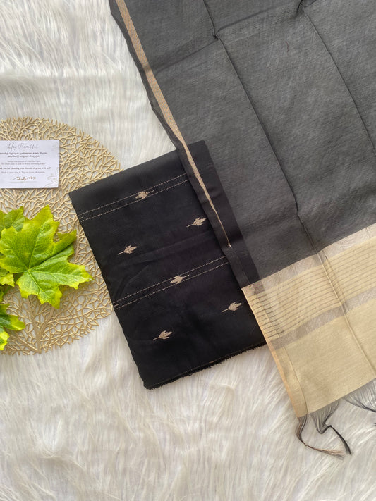 AR08: Raw silk 2 piece sets -Black