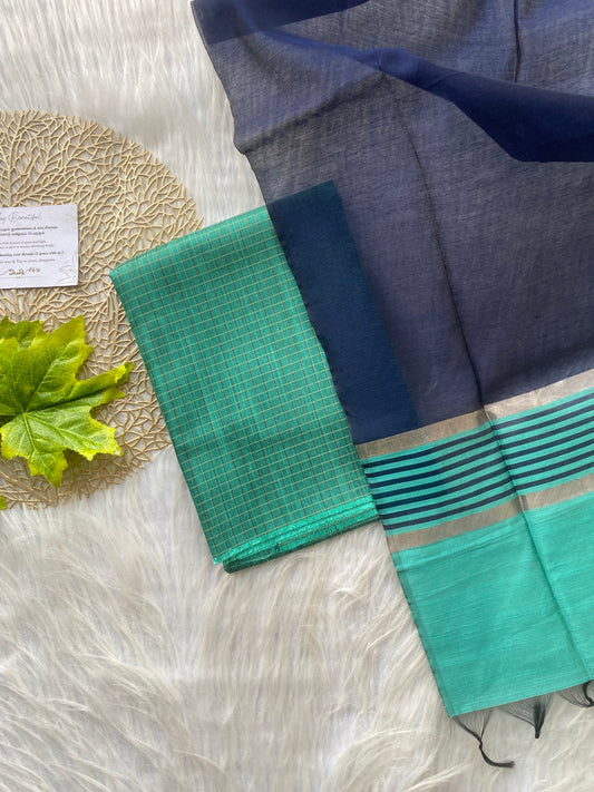ASS07- Semi silk checks - Seafoam blue