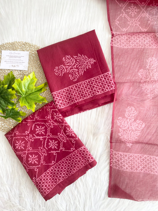 AC140-Cotton salwar with kota doria dupatta- Red