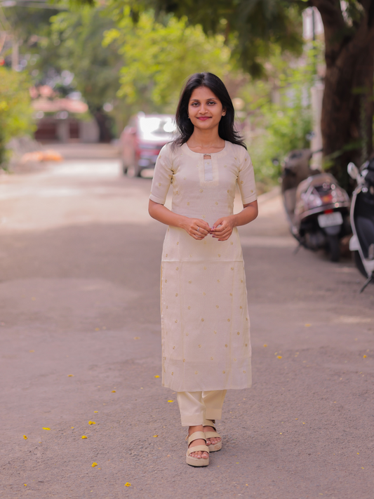 AK105 - Cosmos Silk Kurti Set with Olive Green Bandhej Dupatta