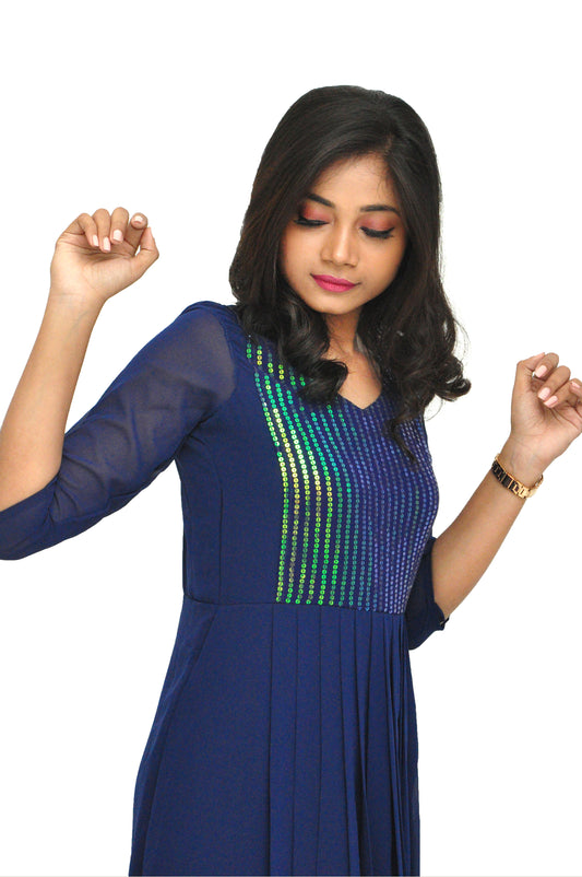 AK140 - Bling - Navy Blue georgette maxi