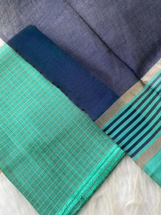 ASS07- Semi silk checks - Seafoam blue