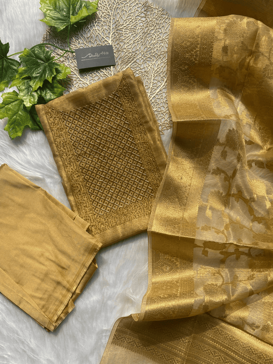 AT102 - Golden Tissue Salwar with Diamond Embroidery