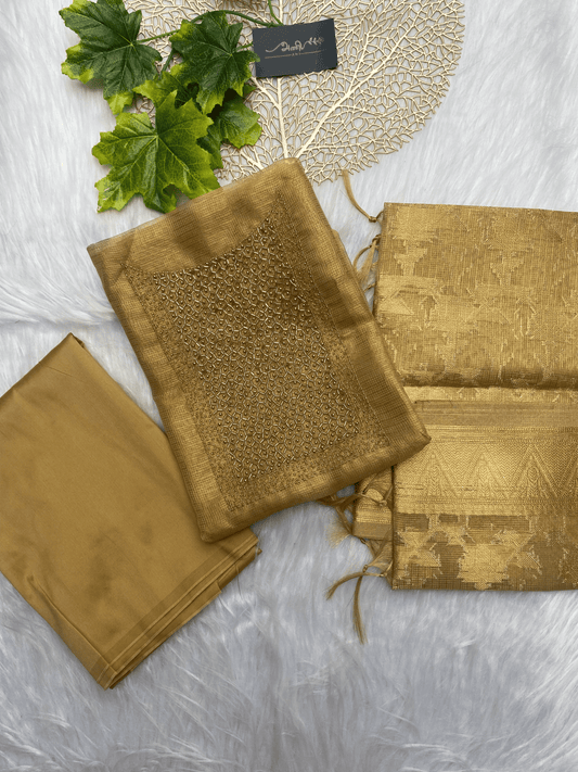 AT101 - Golden Tissue Salwar with Honeycomb Embroidery