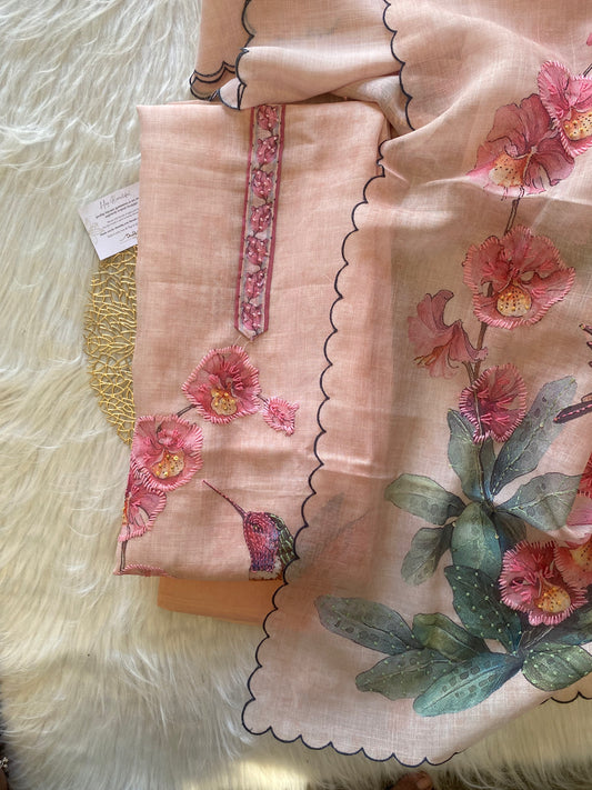 AL101 - Peach linen with garden theme