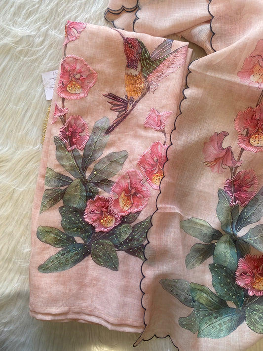 AL101 - Peach linen with garden theme