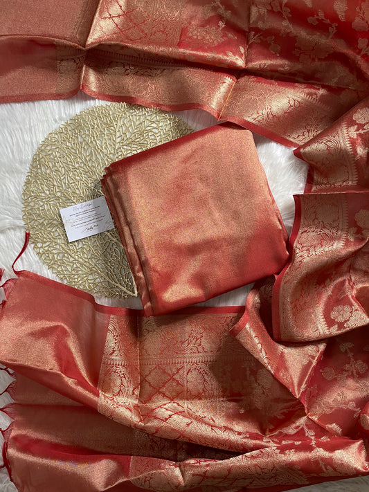 AT105 - Red tissue salwar with dupatta