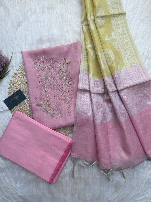 AT114 - Pink tissue with sparrow embroidery