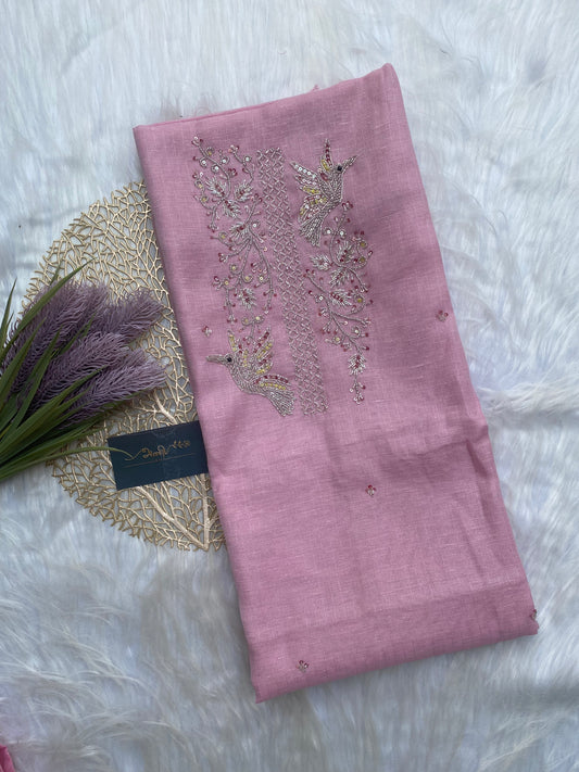 AT114 - Pink tissue with sparrow embroidery