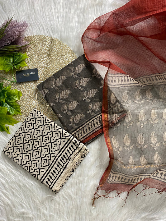 AKD114 - Kota doria - grey with white Mango motif