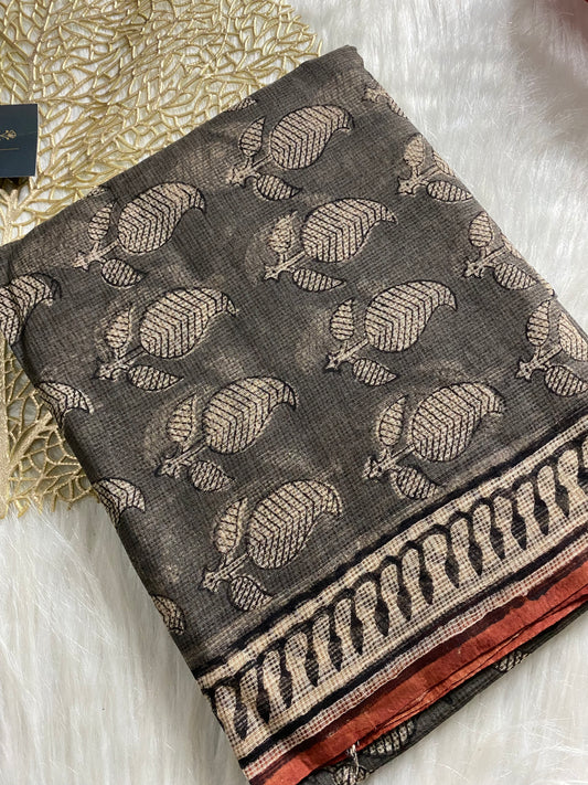 AKD114 - Kota doria - grey with white Mango motif