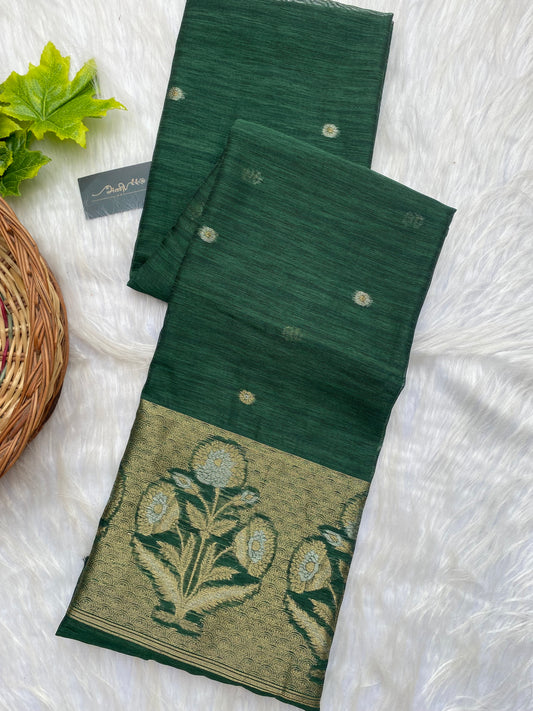 AL109 - Handwoven linen jamdani with floral motif - Bottle green