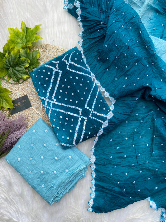 AC104- Hand tied bandhani cotton salwar- Ice blue