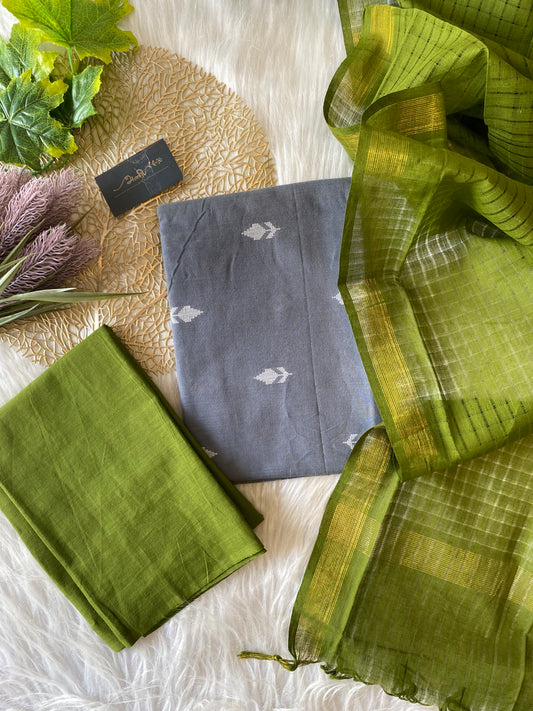 AC108- Cotton salwar with weaving butta - Grey