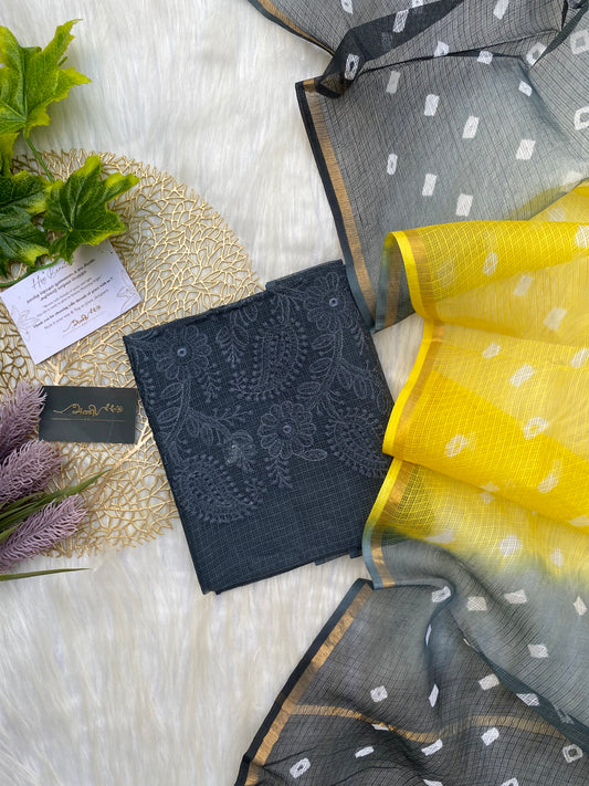 AKD133 - Embroidery Kota doria - Gray