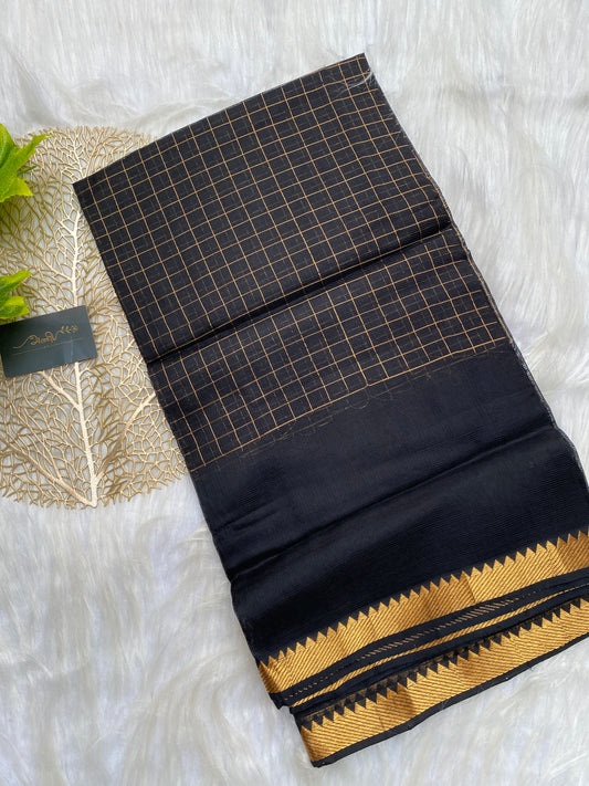 AMG106 - Black checks Mangalagiri Salwar with elephant printed dupatta